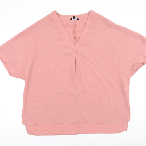 Peacocks Womens Pink Polyester Basic Blouse Size 14 V-Neck
