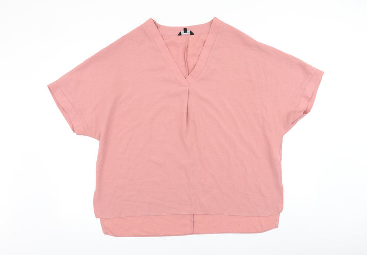 Peacocks Womens Pink Polyester Basic Blouse Size 14 V-Neck