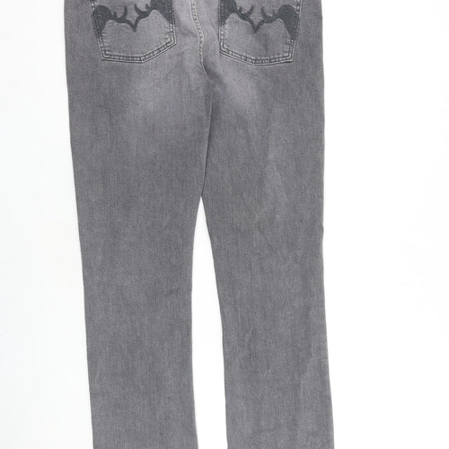 Oasis Womens Grey Cotton Straight Jeans Size 12 L34 in Regular Zip