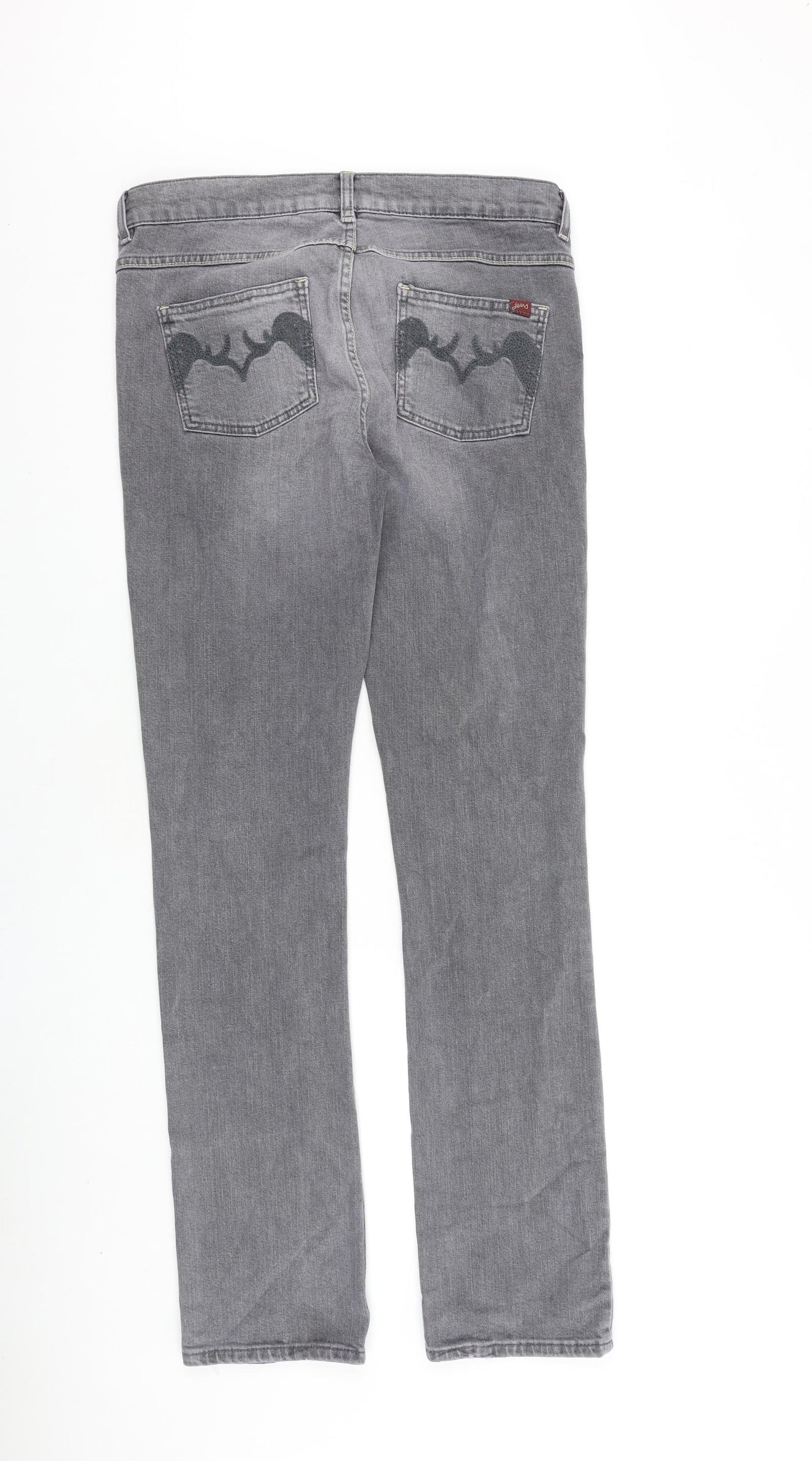 Oasis Womens Grey Cotton Straight Jeans Size 12 L34 in Regular Zip