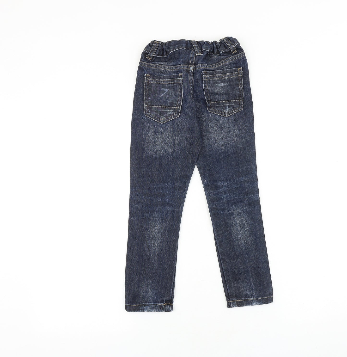 F&F Boys Blue 100% Cotton Skinny Jeans Size 4-5 Years Regular Snap - Distressed