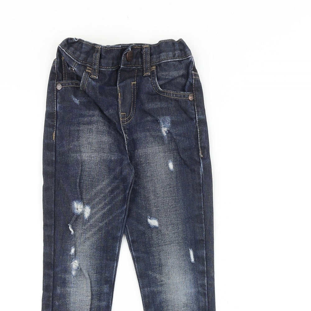 F&F Boys Blue 100% Cotton Skinny Jeans Size 4-5 Years Regular Snap - Distressed