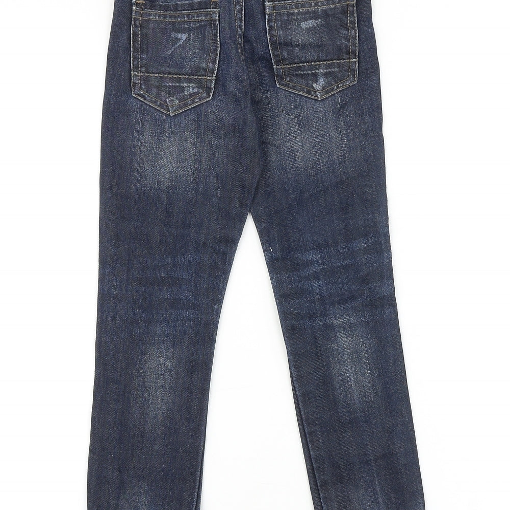 F&F Boys Blue 100% Cotton Skinny Jeans Size 4-5 Years Regular Snap - Distressed