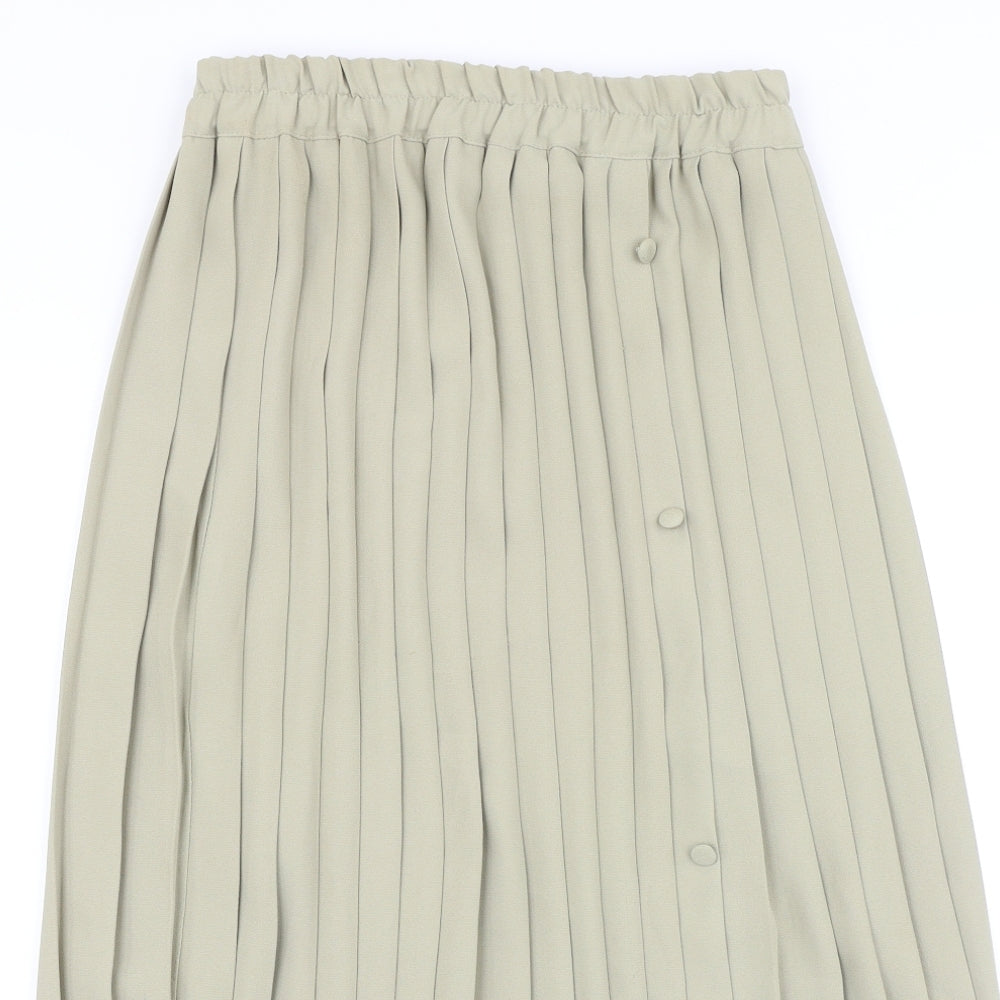 Preworn Womens Green Polyester Pleated Skirt Size 14