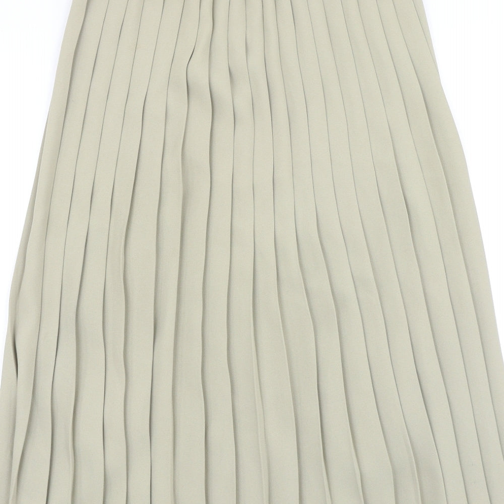 Preworn Womens Green Polyester Pleated Skirt Size 14