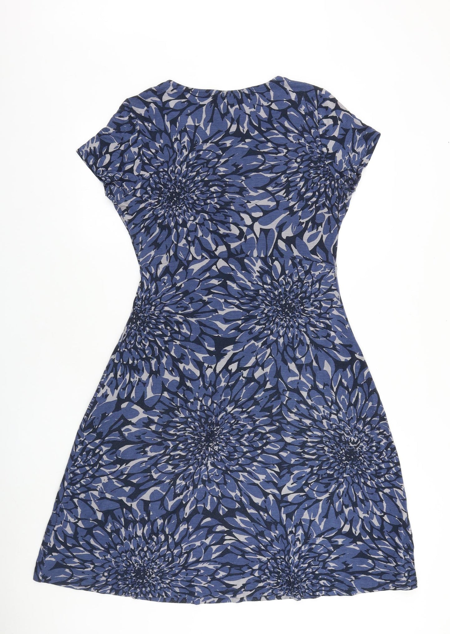 John Rocha Womens Blue Floral 100% Cotton A-Line Size 14 V-Neck Pullover