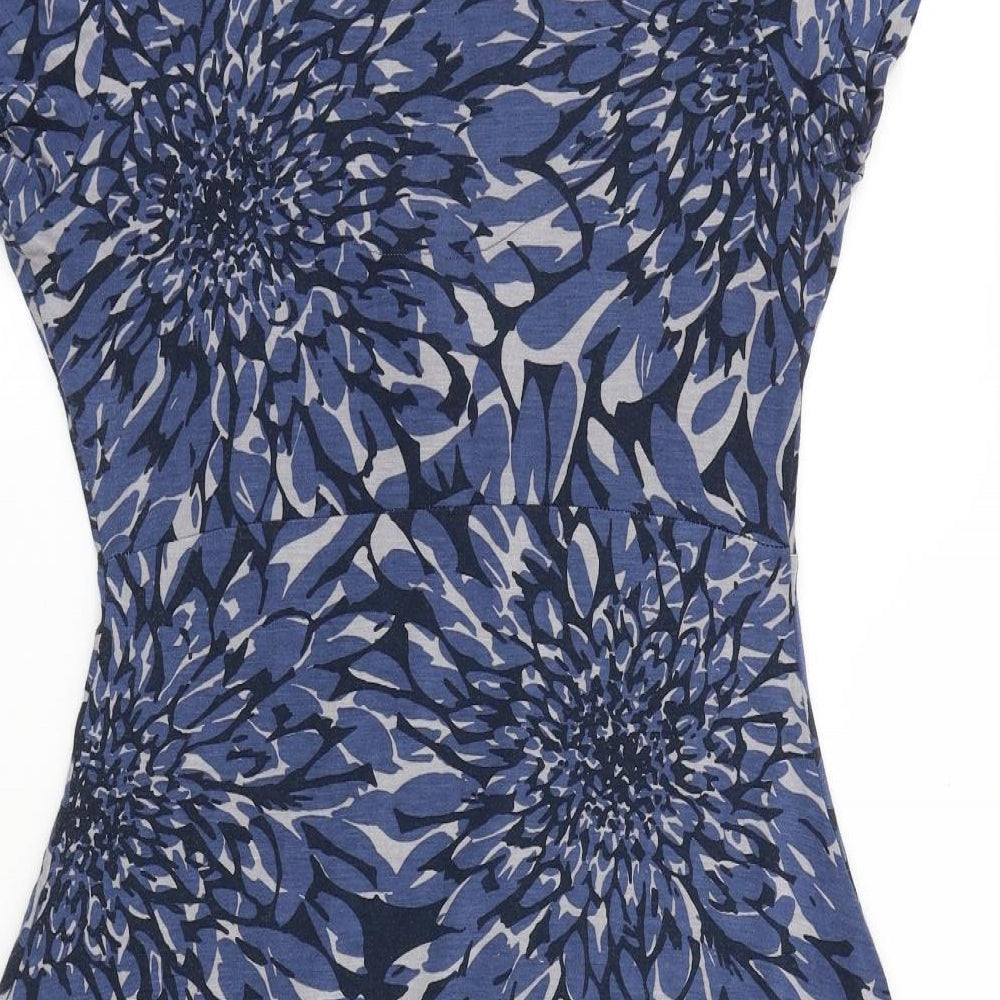 John Rocha Womens Blue Floral 100% Cotton A-Line Size 14 V-Neck Pullover