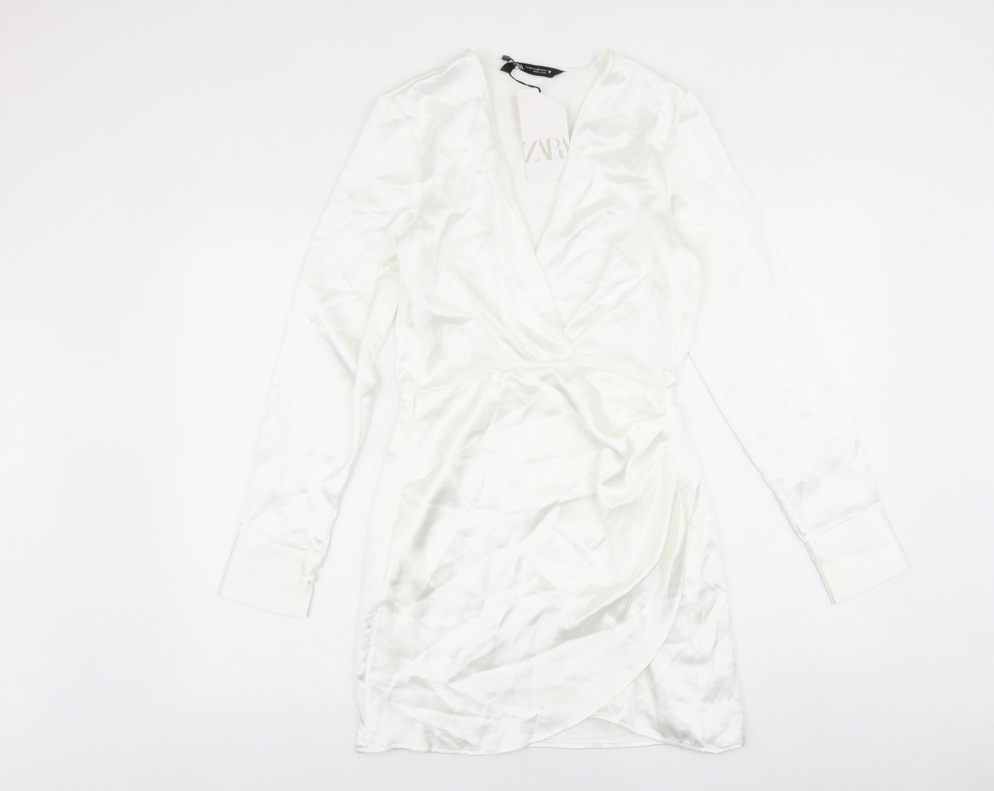 Zara Womens White Polyester A-Line Size XS V-Neck Zip