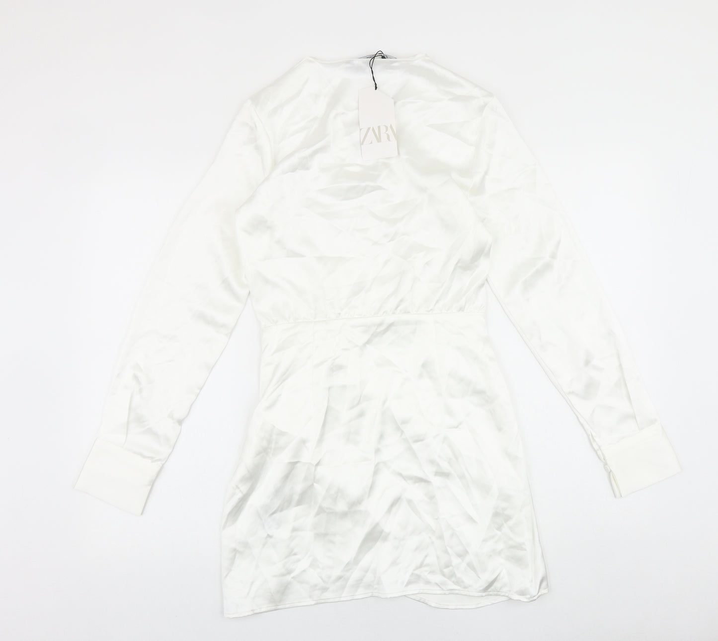 Zara Womens White Polyester A-Line Size XS V-Neck Zip