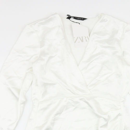 Zara Womens White Polyester A-Line Size XS V-Neck Zip
