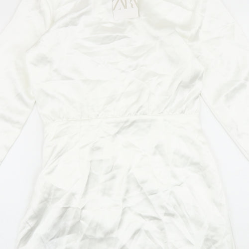 Zara Womens White Polyester A-Line Size XS V-Neck Zip