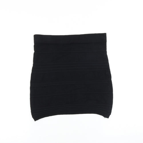 Primark Womens Black Striped Cotton Bandage Skirt Size 6