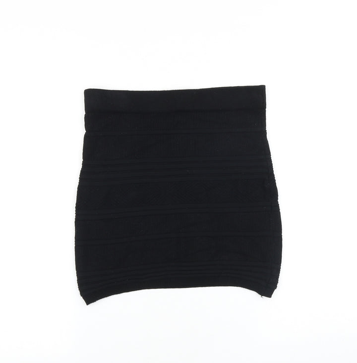Primark Womens Black Striped Cotton Bandage Skirt Size 6