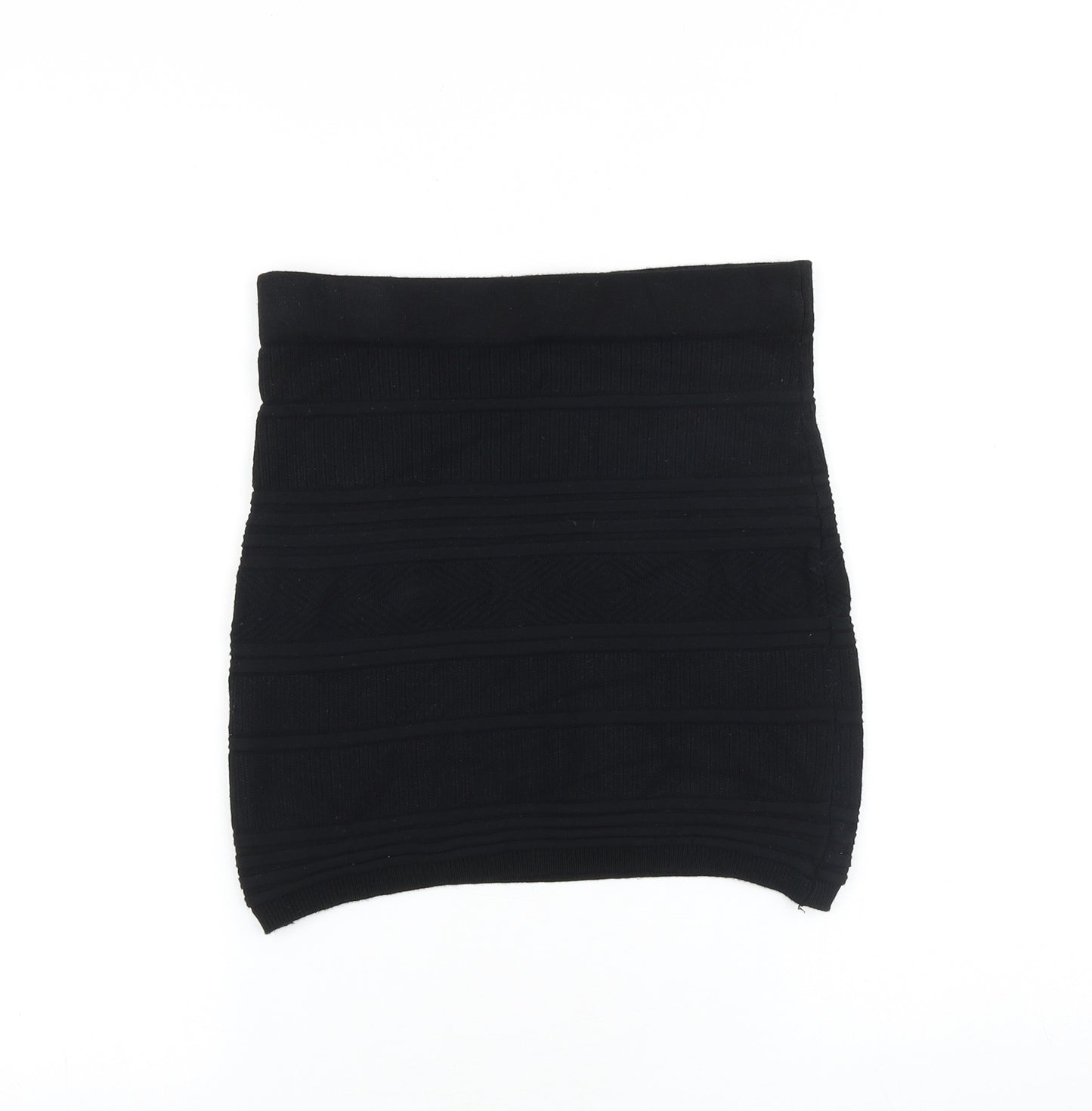 Primark Womens Black Striped Cotton Bandage Skirt Size 6