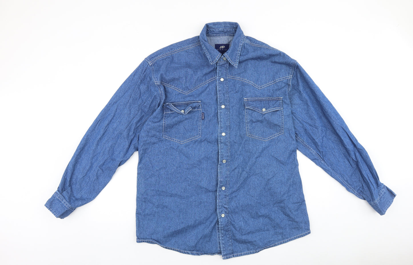 JP denim Womens Blue 100% Cotton Basic Button-Up Size L V-Neck