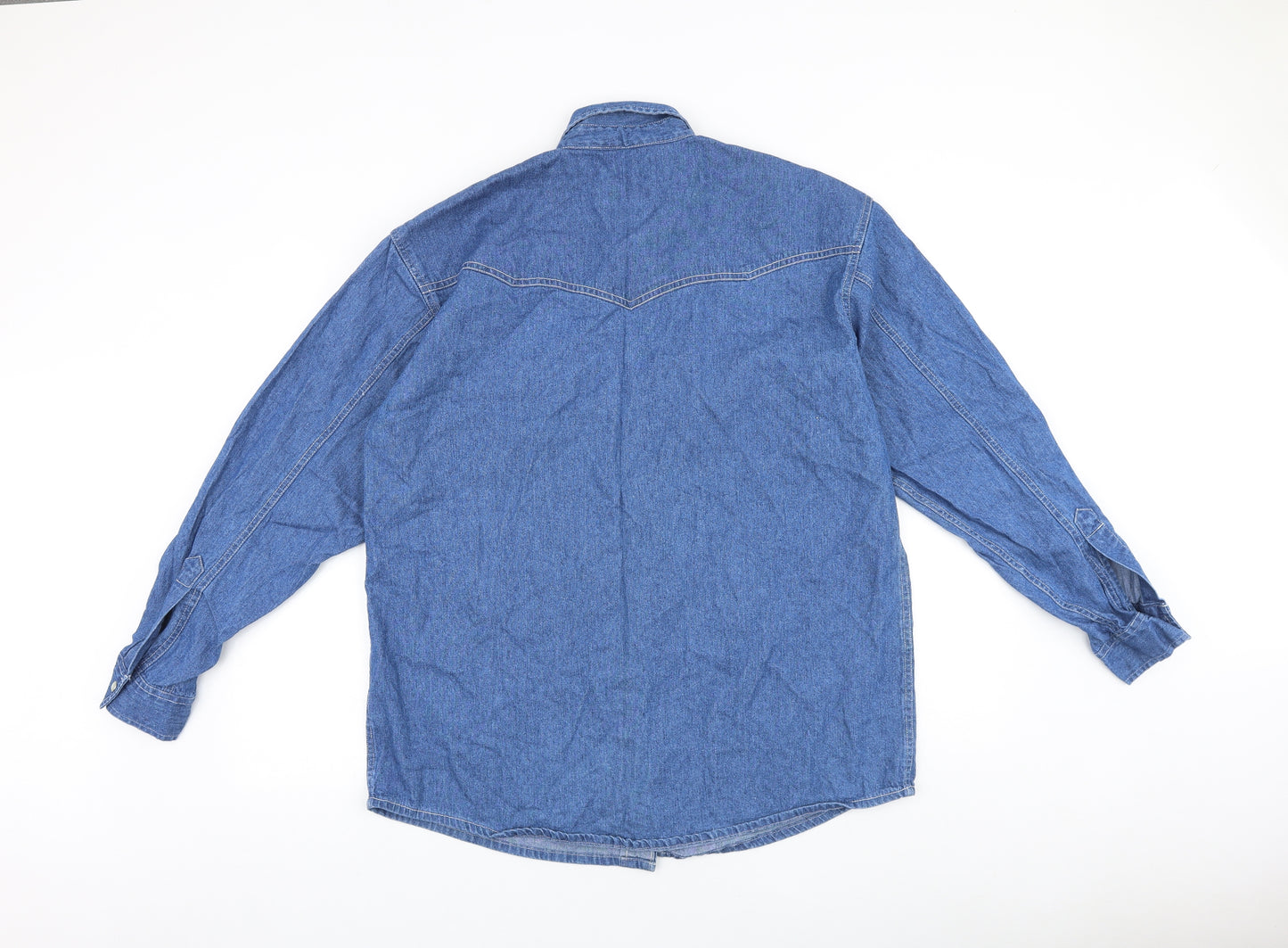 JP denim Womens Blue 100% Cotton Basic Button-Up Size L V-Neck