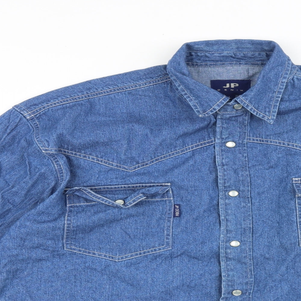 JP denim Womens Blue 100% Cotton Basic Button-Up Size L V-Neck