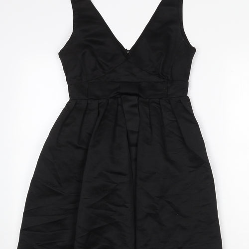 Warehouse Womens Black Polyester Fit & Flare Size 10 V-Neck Zip