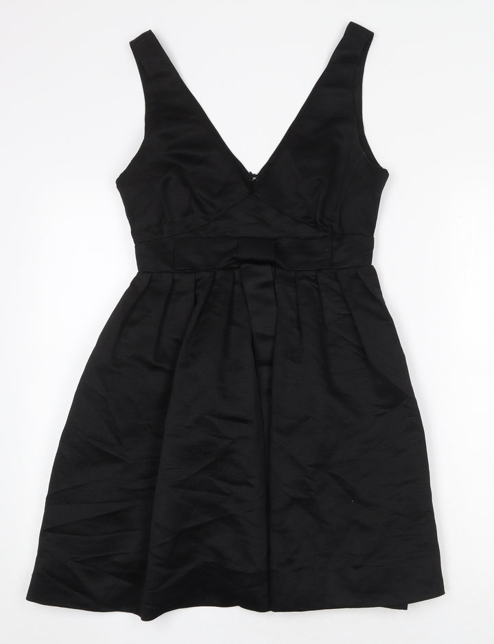Warehouse Womens Black Polyester Fit & Flare Size 10 V-Neck Zip