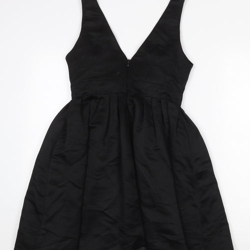 Warehouse Womens Black Polyester Fit & Flare Size 10 V-Neck Zip
