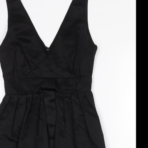 Warehouse Womens Black Polyester Fit & Flare Size 10 V-Neck Zip