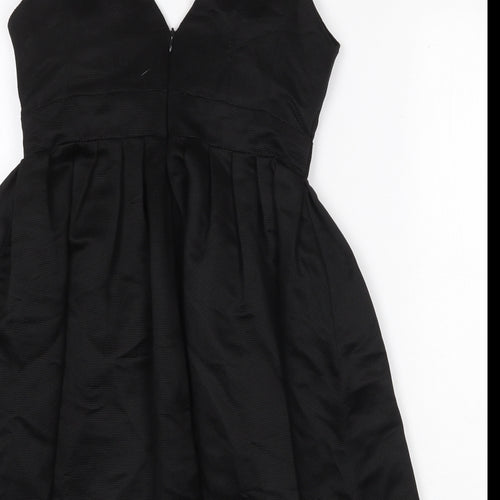 Warehouse Womens Black Polyester Fit & Flare Size 10 V-Neck Zip