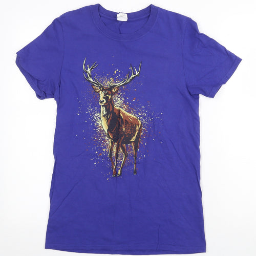 Gildan Womens Purple 100% Cotton Basic T-Shirt Size S Round Neck