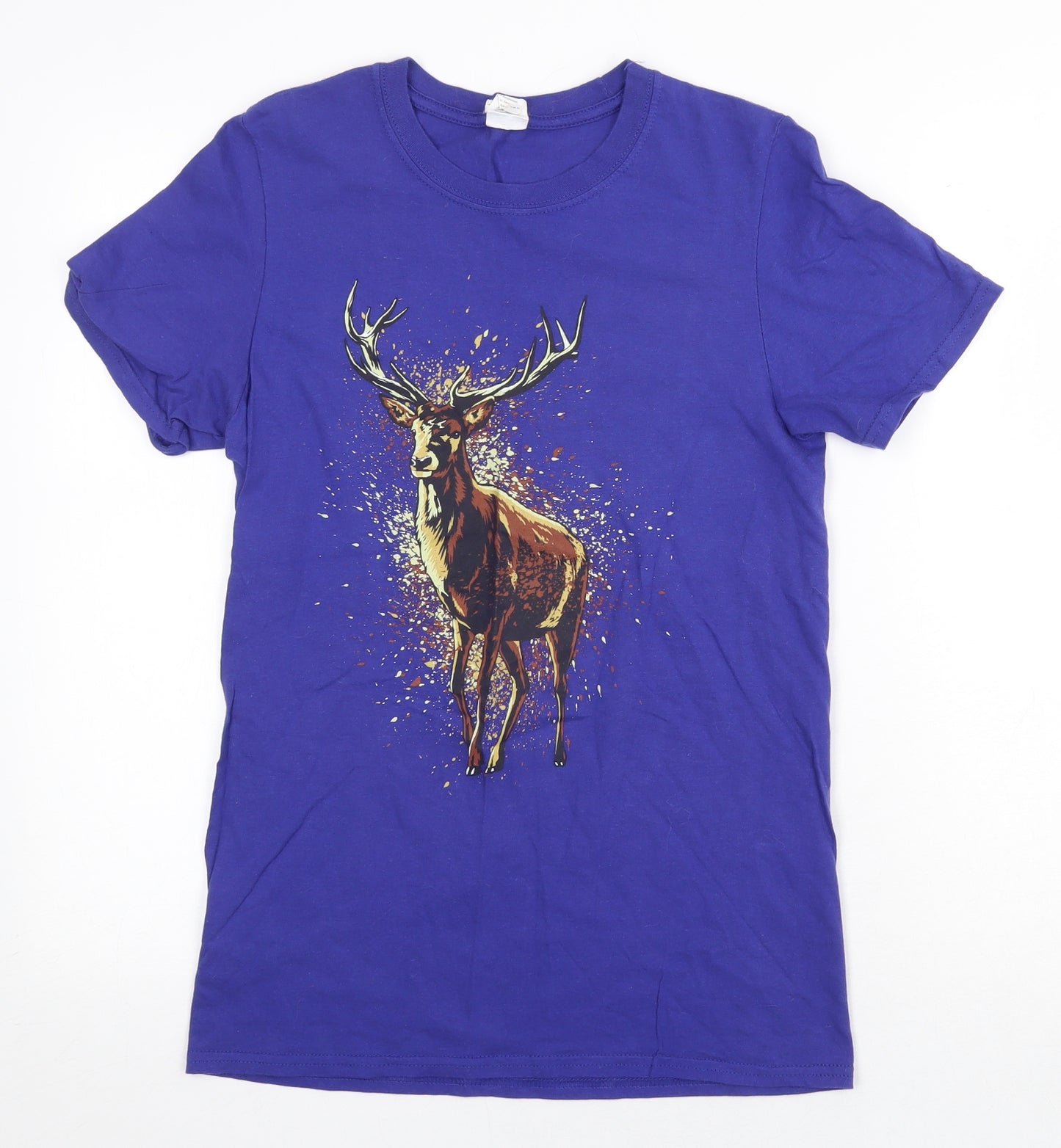 Gildan Womens Purple 100% Cotton Basic T-Shirt Size S Round Neck