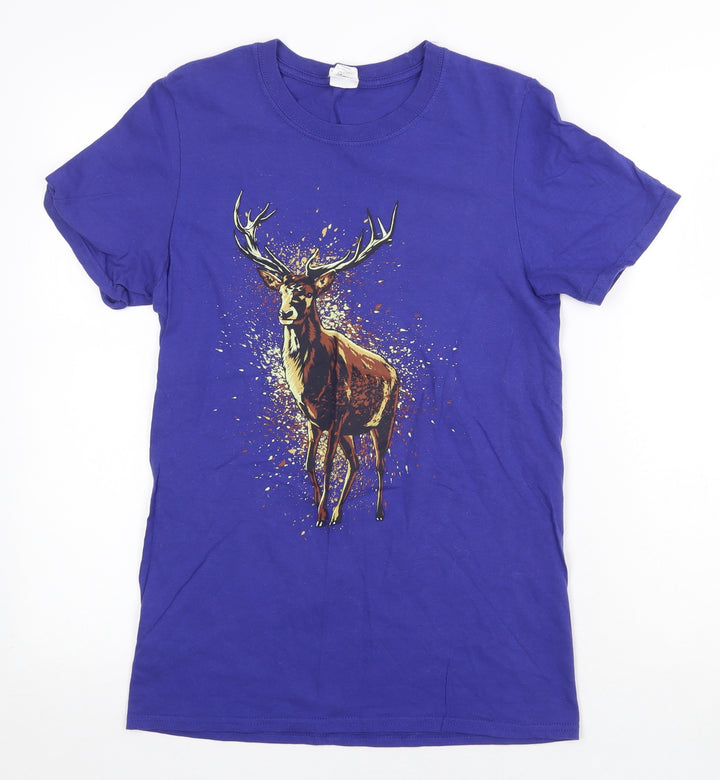 Gildan Womens Purple 100% Cotton Basic T-Shirt Size S Round Neck