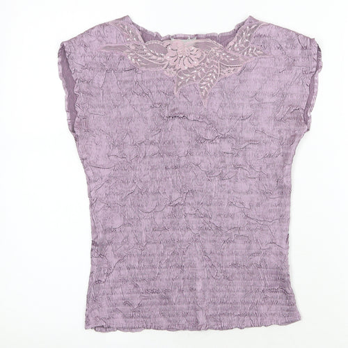 JFW Womens Purple Geometric Polyester Basic Blouse Size M Round Neck