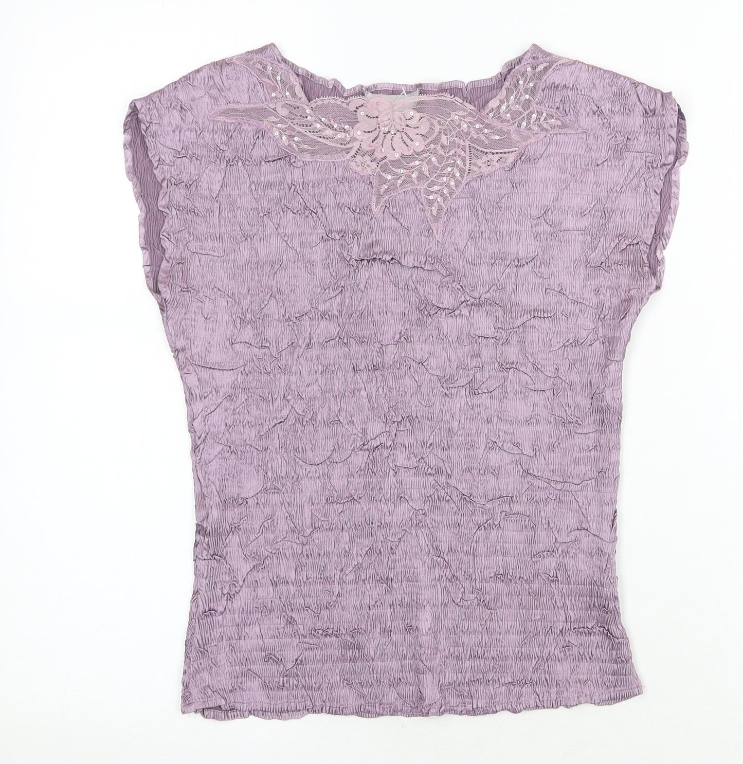 JFW Womens Purple Geometric Polyester Basic Blouse Size M Round Neck