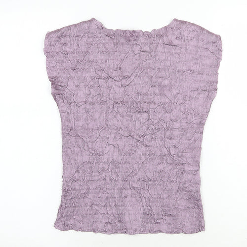JFW Womens Purple Geometric Polyester Basic Blouse Size M Round Neck