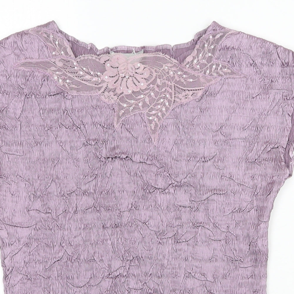 JFW Womens Purple Geometric Polyester Basic Blouse Size M Round Neck