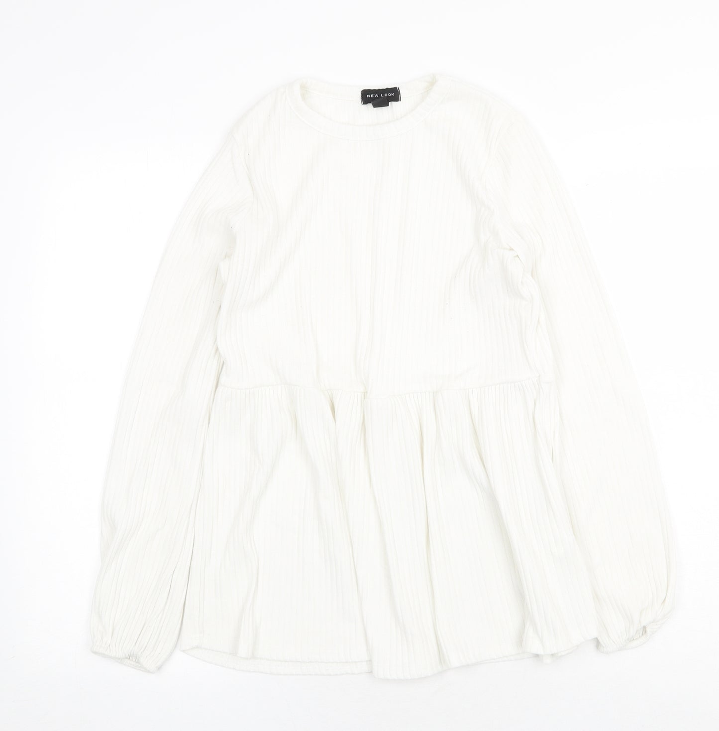 New Look Womens White Polyester Tunic Blouse Size 10 Boat Neck - Ribbed Smock Peplum
