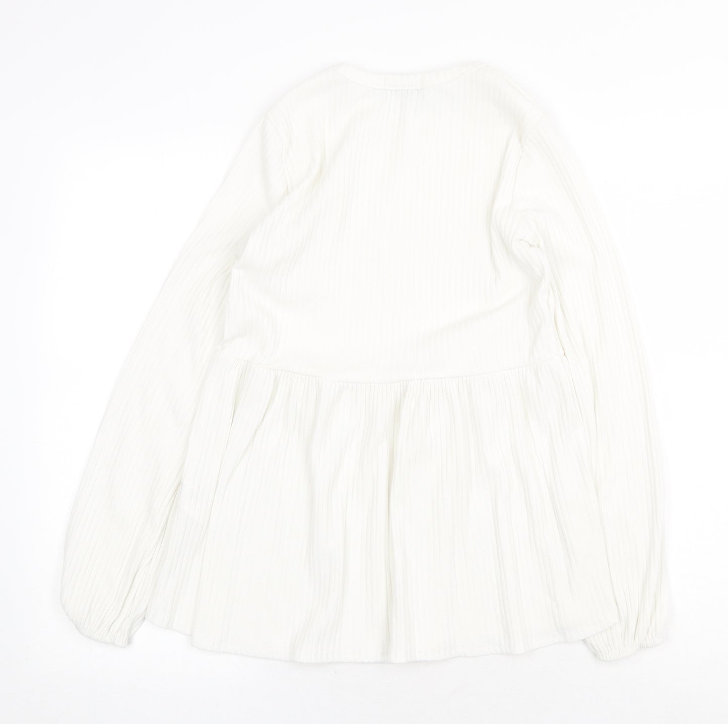 New Look Womens White Polyester Tunic Blouse Size 10 Boat Neck - Ribbed Smock Peplum