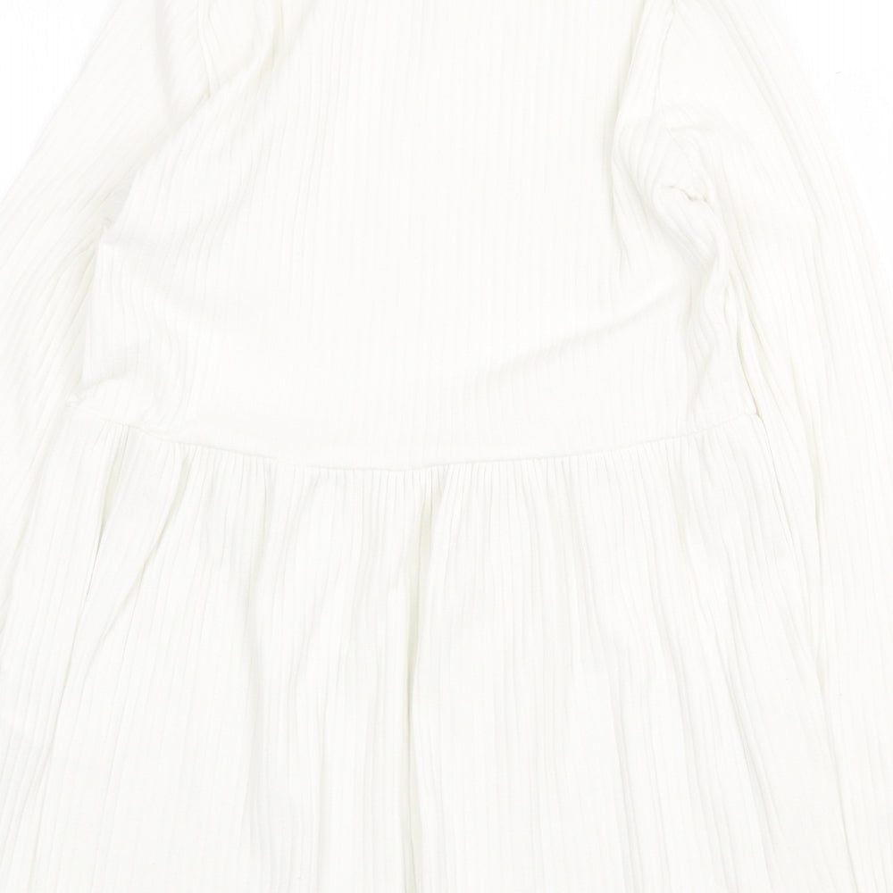 New Look Womens White Polyester Tunic Blouse Size 10 Boat Neck - Ribbed Smock Peplum
