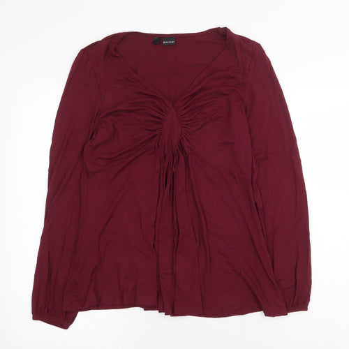 Body Flirt Womens Red Cotton Basic Blouse Size M V-Neck - Ruched