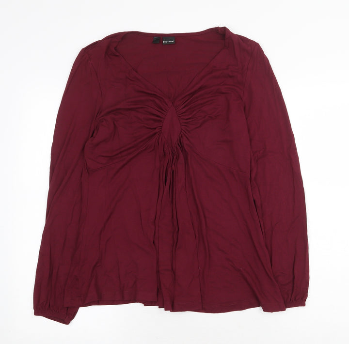 Body Flirt Womens Red Cotton Basic Blouse Size M V-Neck - Ruched