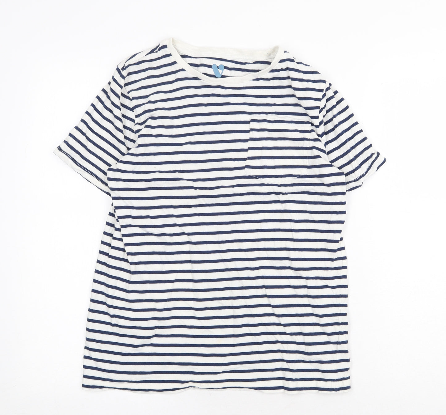 Very Girls White Striped 100% Cotton Basic T-Shirt Size 13 Years Round Neck Pullover