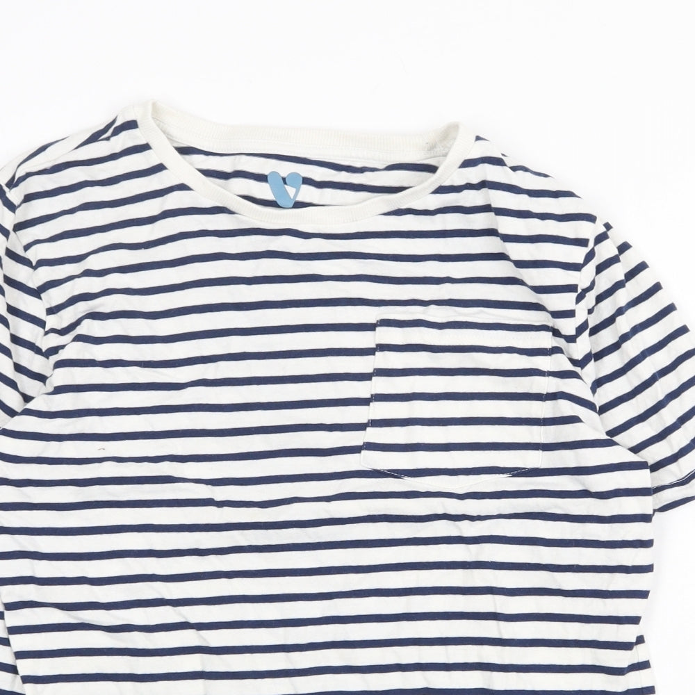 Very Girls White Striped 100% Cotton Basic T-Shirt Size 13 Years Round Neck Pullover