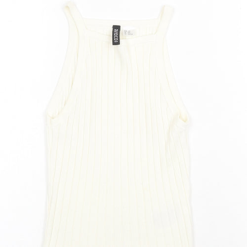 H&M Womens White Acrylic Basic Tank Size 2XS Square Neck - Ribbed