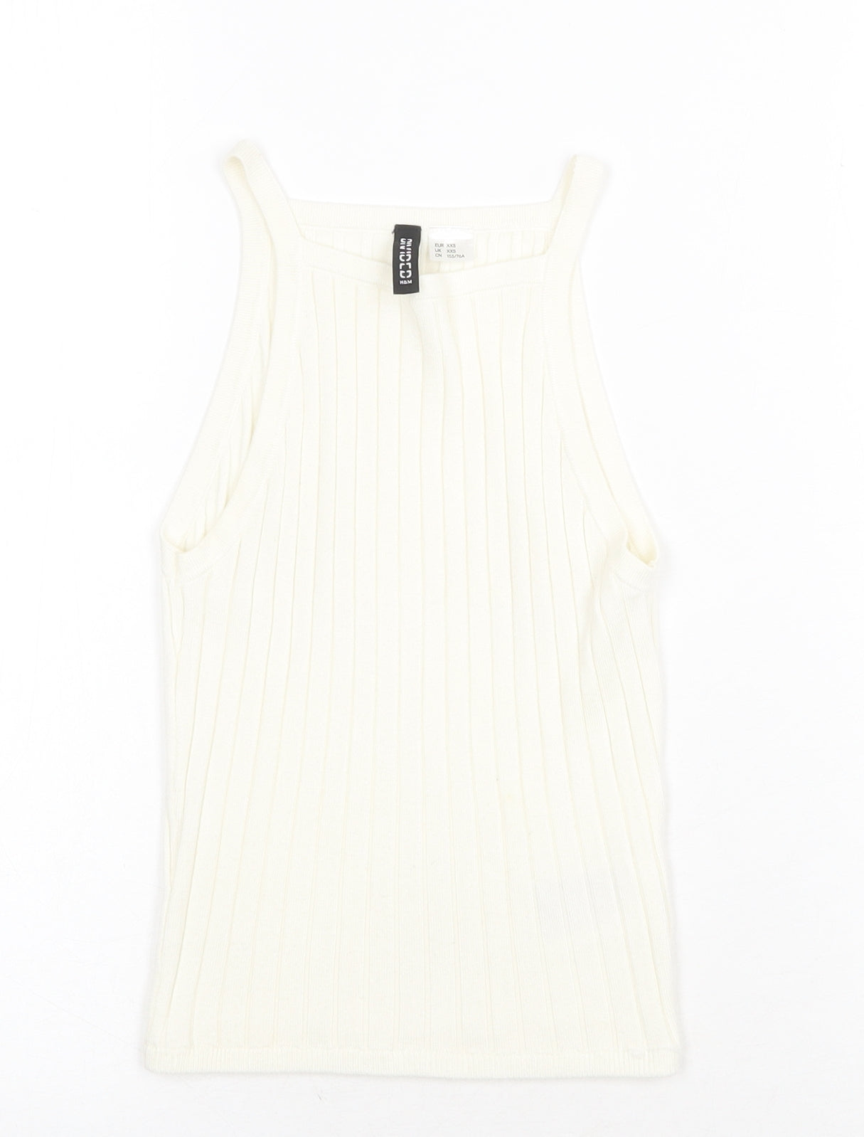 H&M Womens White Acrylic Basic Tank Size 2XS Square Neck - Ribbed