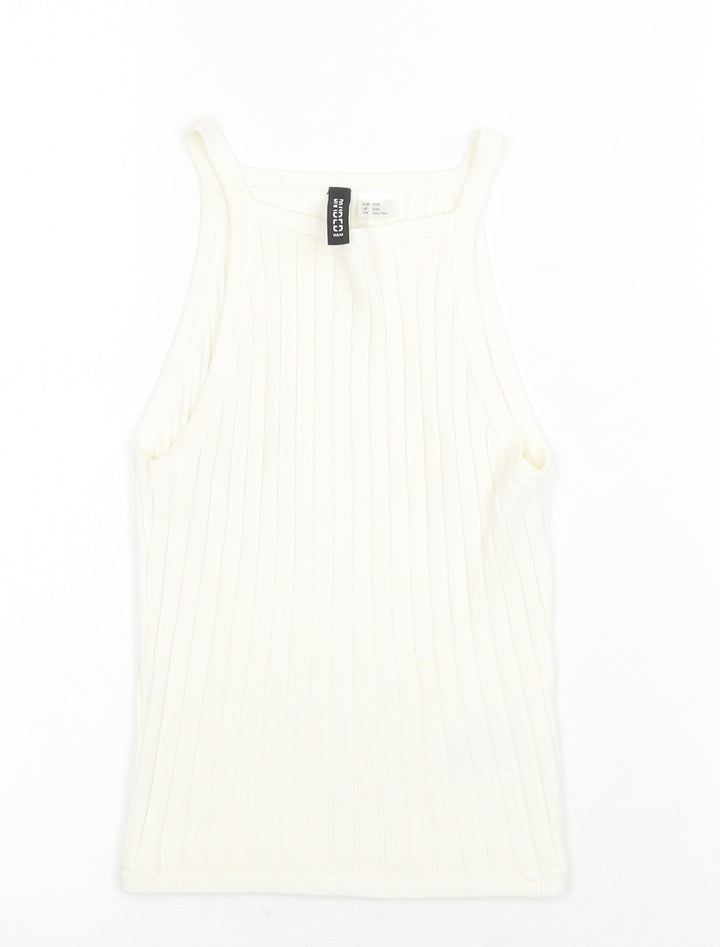 H&M Womens White Acrylic Basic Tank Size 2XS Square Neck - Ribbed