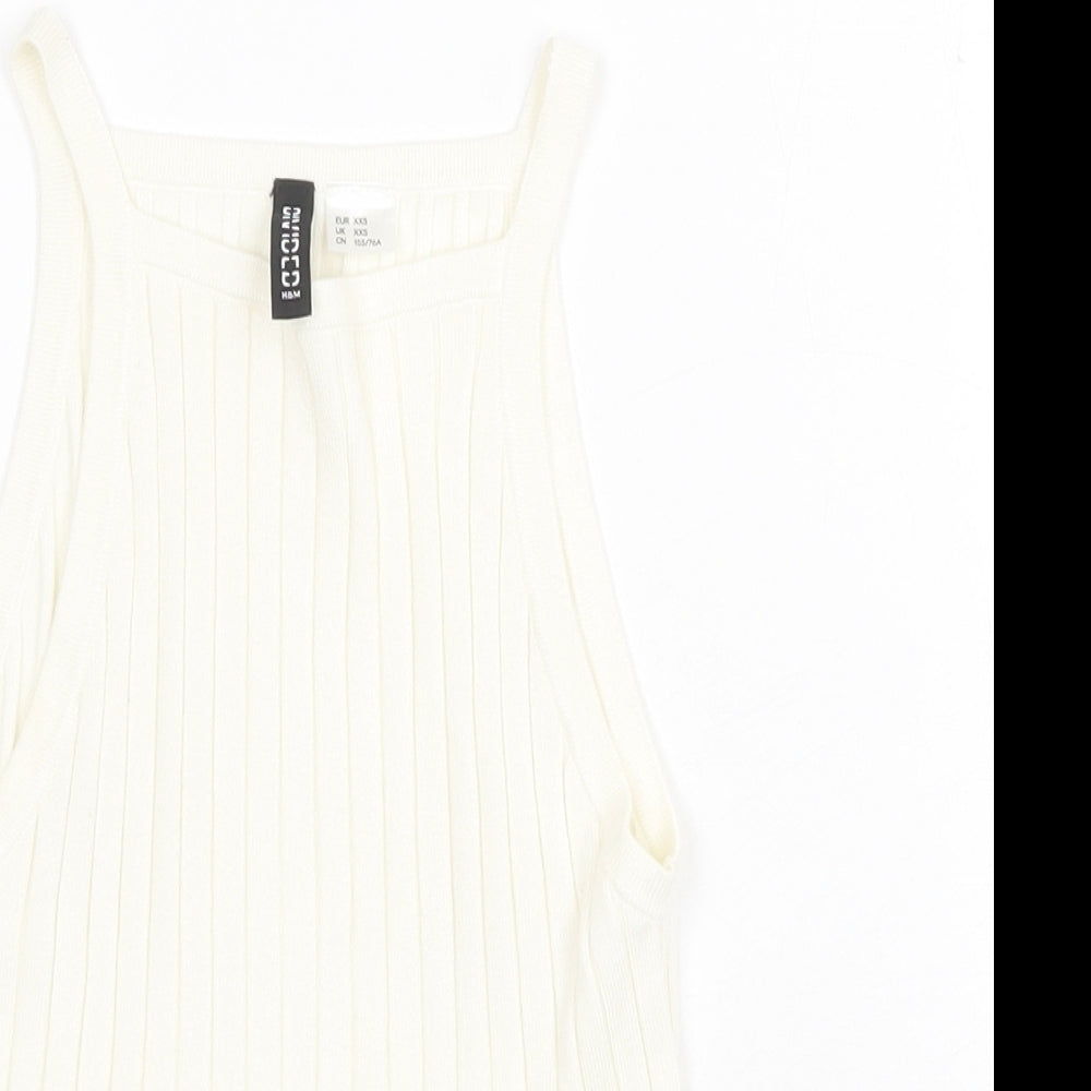 H&M Womens White Acrylic Basic Tank Size 2XS Square Neck - Ribbed