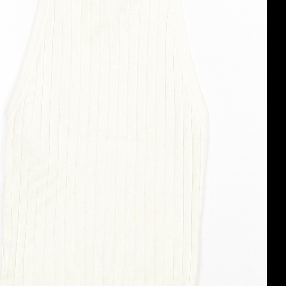 H&M Womens White Acrylic Basic Tank Size 2XS Square Neck - Ribbed
