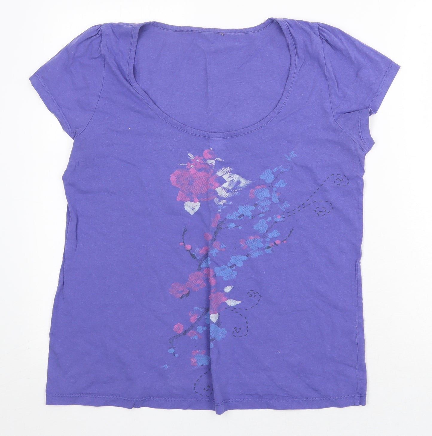 Cherokee Womens Purple Floral 100% Cotton Basic T-Shirt Size 18 Scoop Neck
