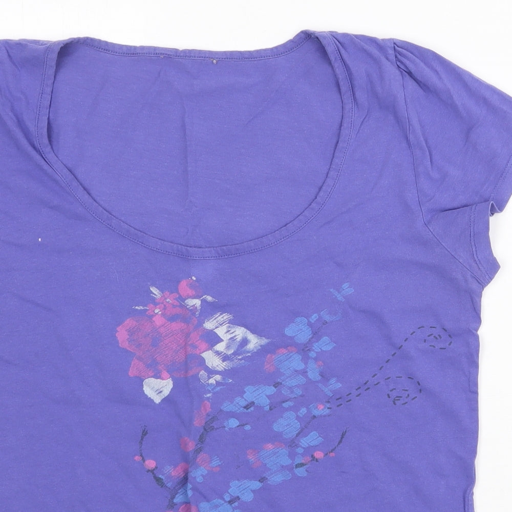 Cherokee Womens Purple Floral 100% Cotton Basic T-Shirt Size 18 Scoop Neck