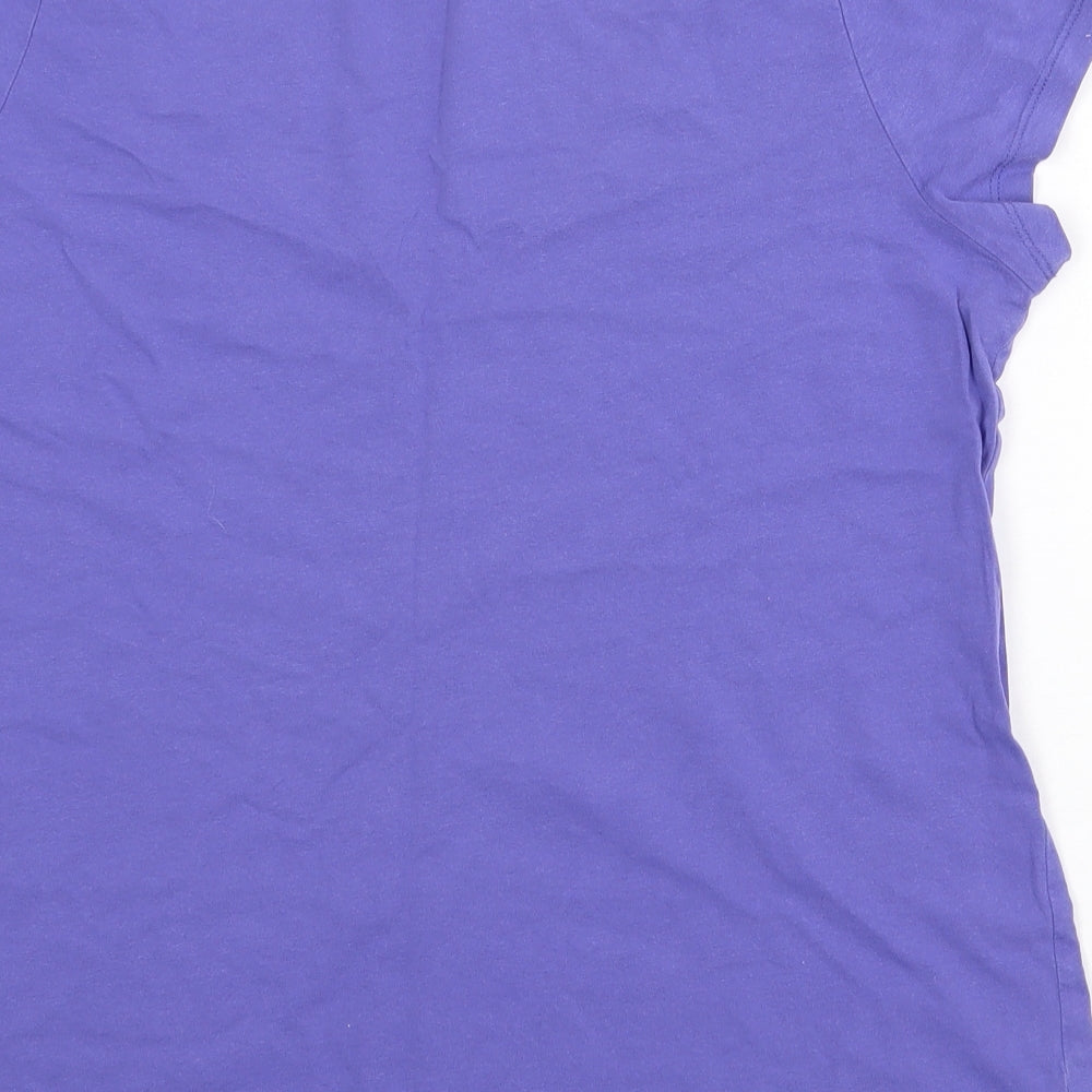 Cherokee Womens Purple Floral 100% Cotton Basic T-Shirt Size 18 Scoop Neck