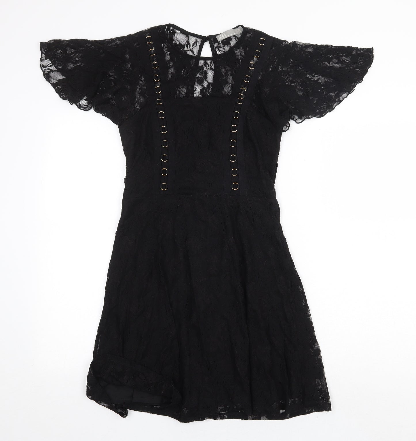 ASOS Womens Black Floral Nylon Fit & Flare Size 12 Round Neck Zip