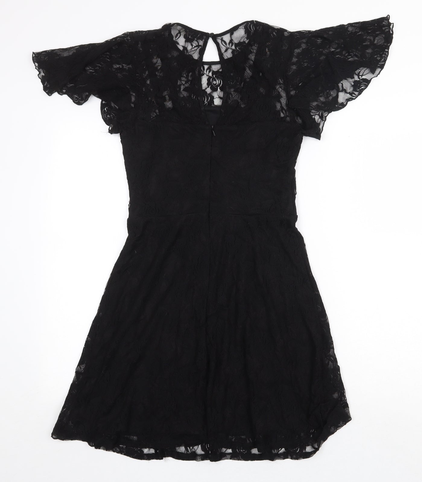 ASOS Womens Black Floral Nylon Fit & Flare Size 12 Round Neck Zip